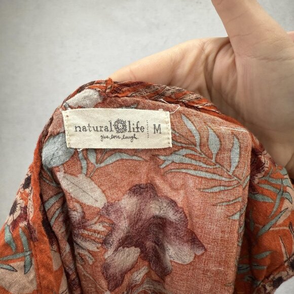 Natural Life Dress Womens Medium Rust Orange Floral Tiered Maxi Boho V Neck - Picture 2 of 7